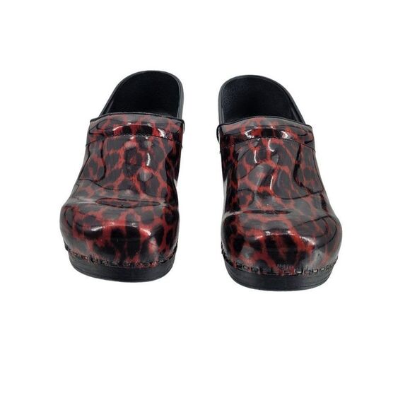 Dansko Professional Mules Clogs 41 Metallic Wine Red Leopard Animal Print Grunge - Picture 8 of 14